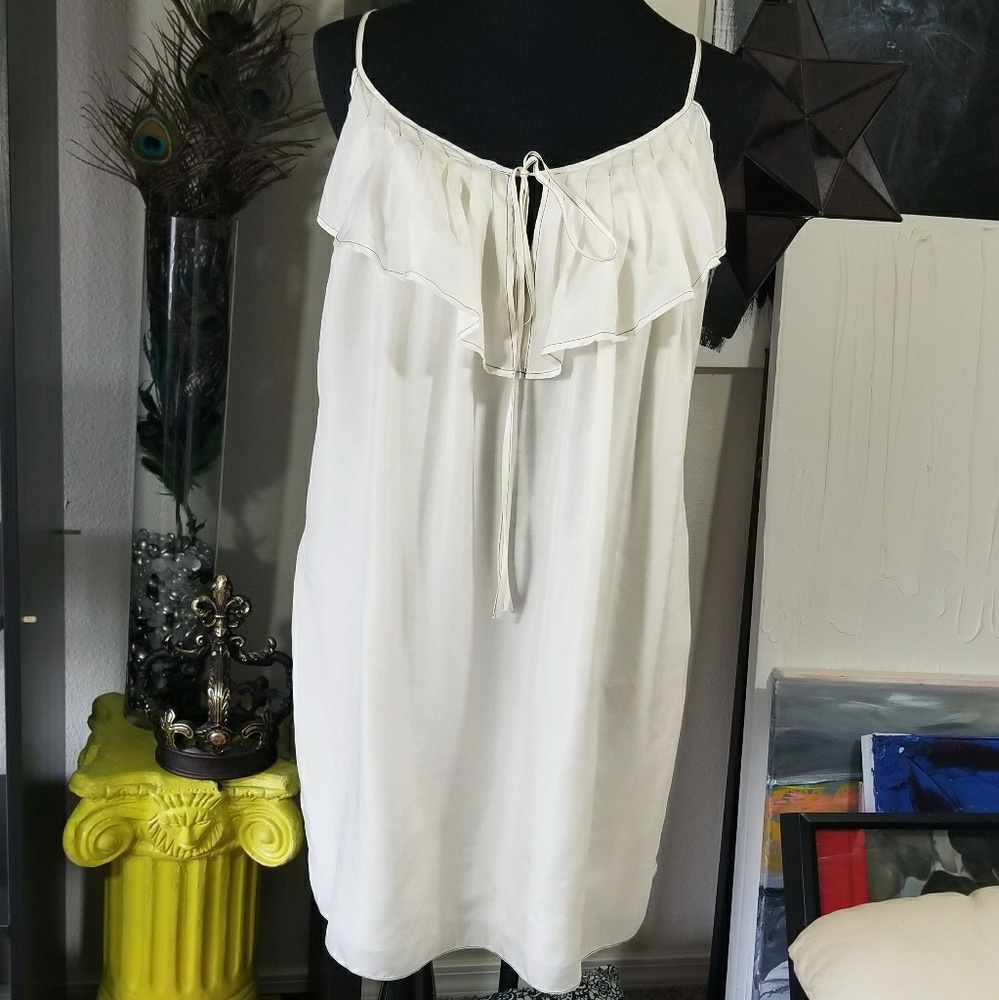 Bensoni White Silk Ruffle Keyhole spaghetti Strap